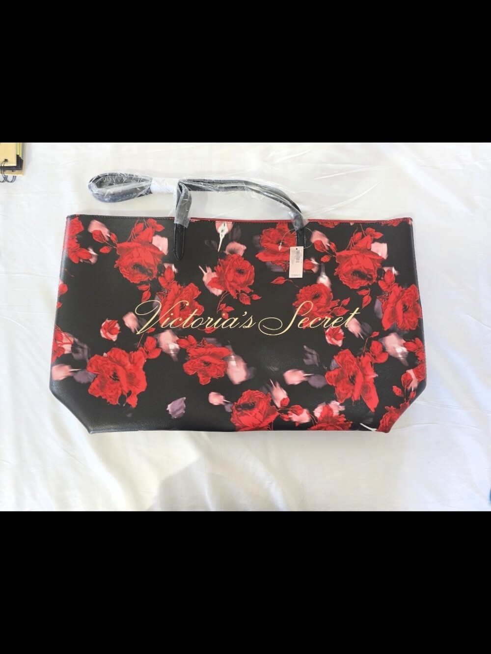 Victoria's Secret Black Tote with Red Floral Print